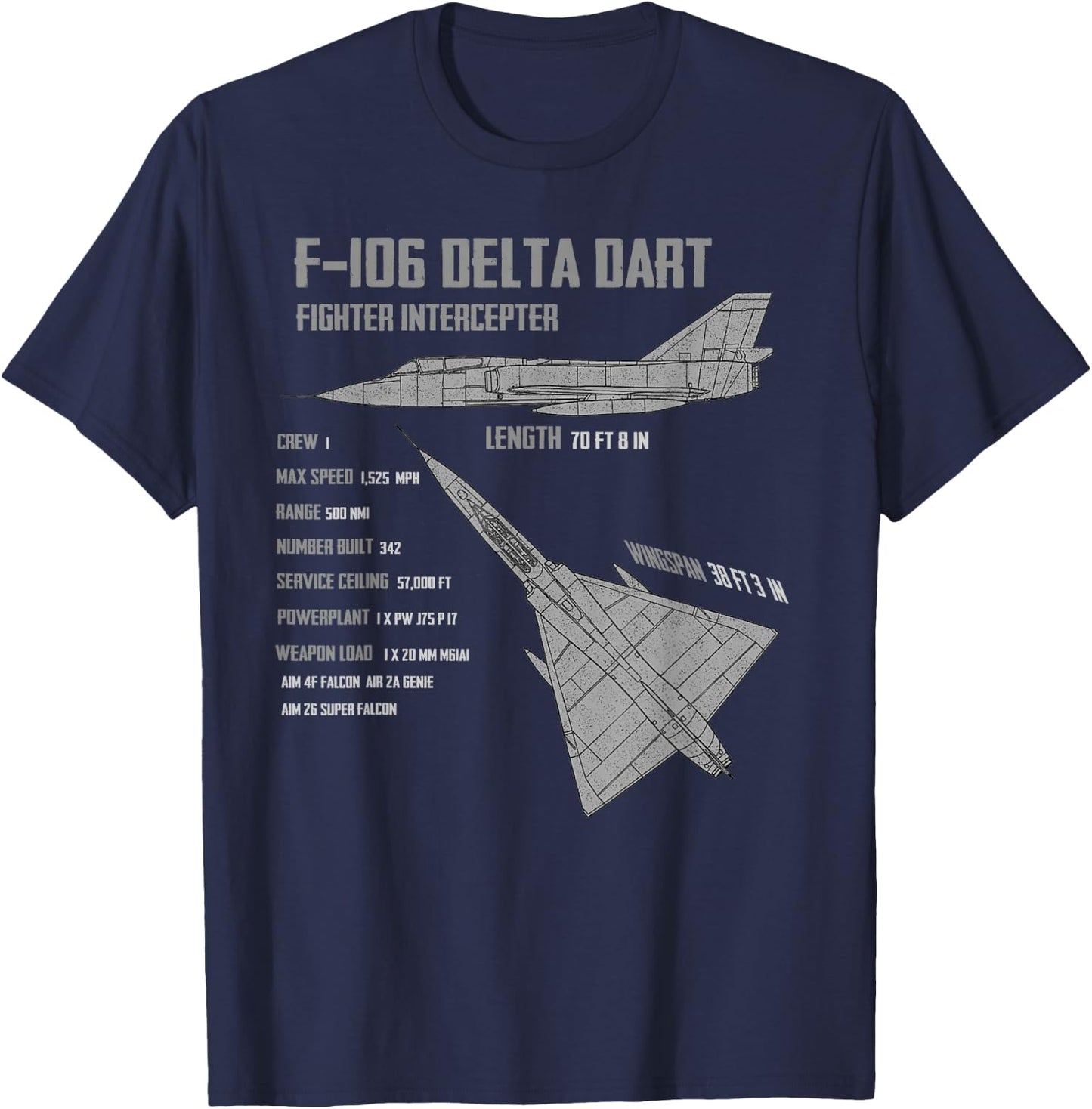 F-106 Delta Dart - Men, Boys - Black - Short Sleeve - Classic Fit - Cotton, Polyester - Small T-Shirt - T-Shirt | Navy