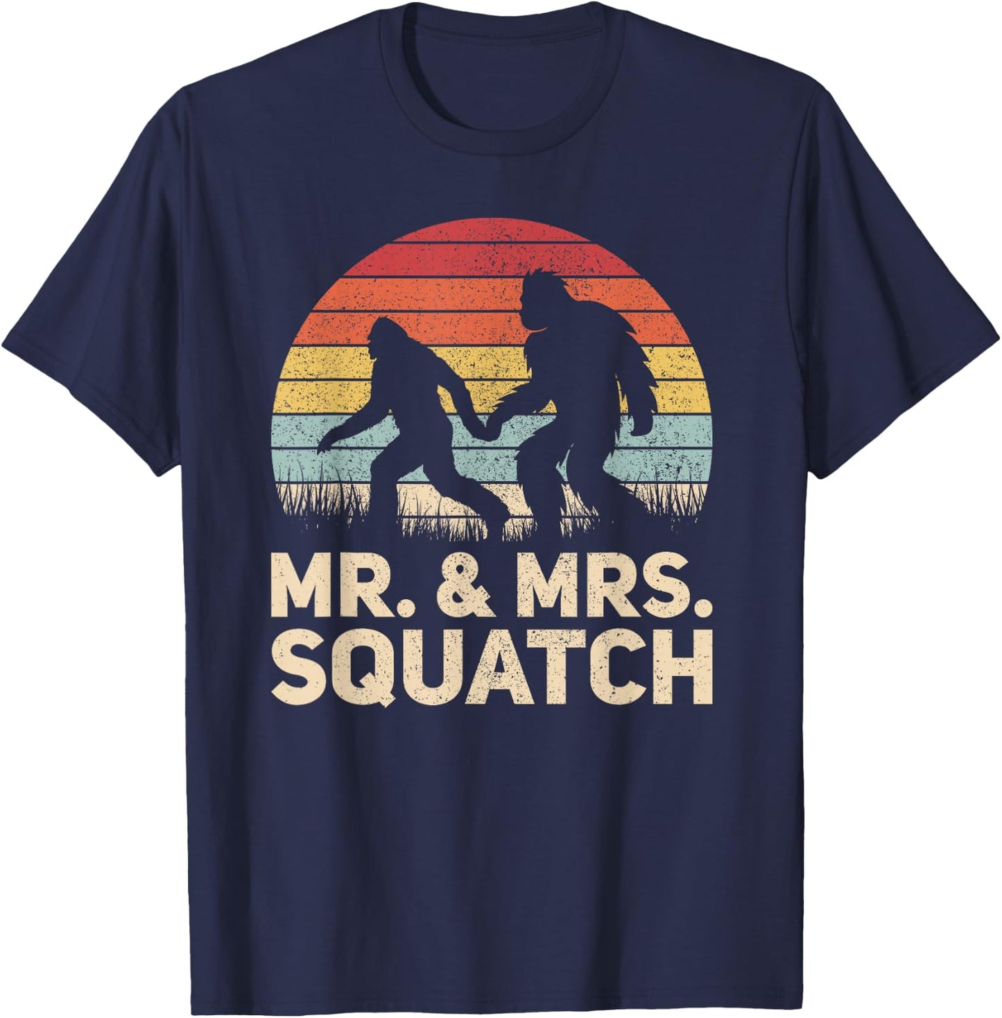 Matching Mr & Mrs Outfit Husband Wife Funny Wedding Bigfoot T-Shirt - T-Shirt | Navy