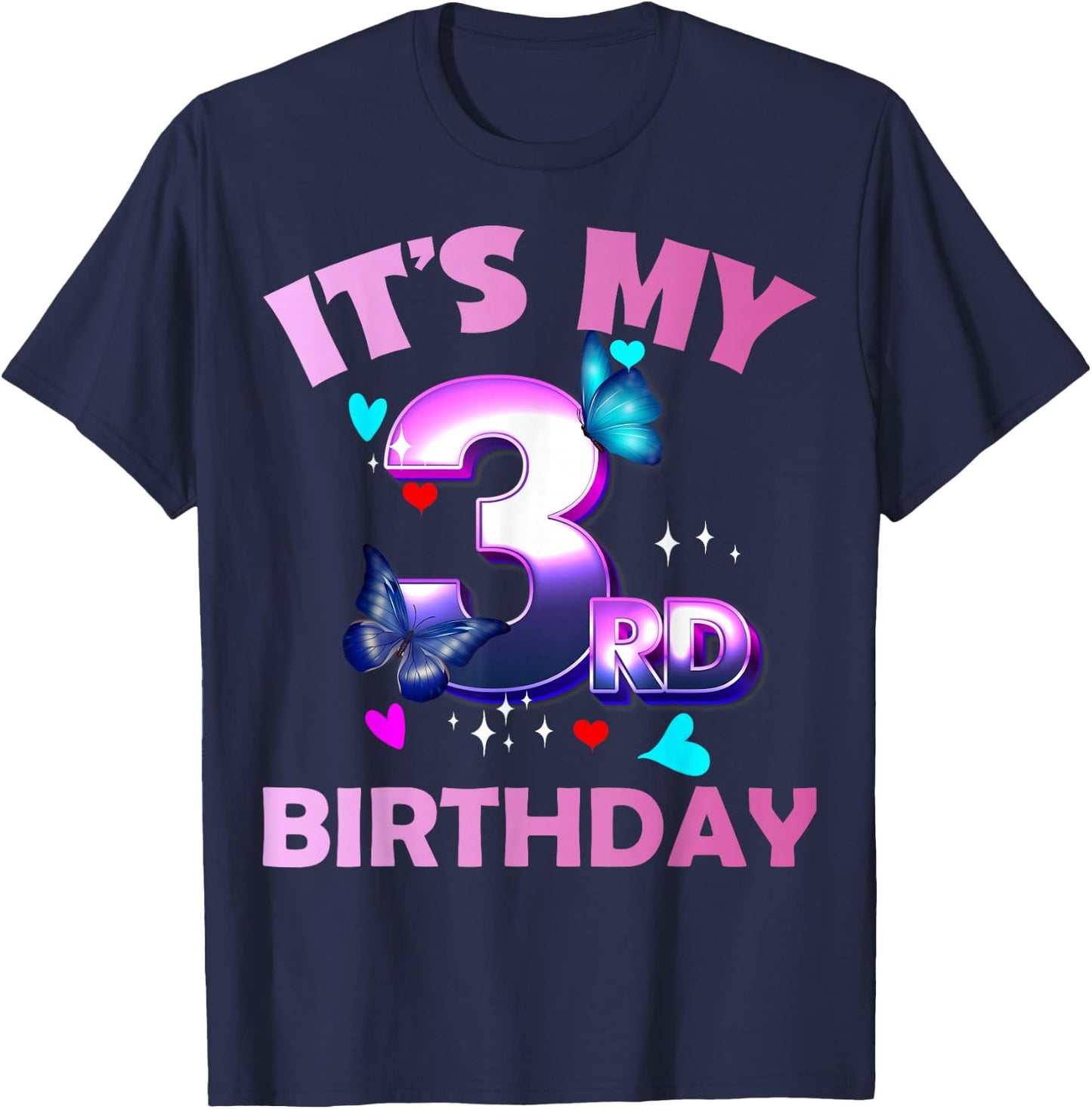 Butterflies - Girls and Boys - It´s My 3rd Birthday T-Shirt - T-Shirt | Navy