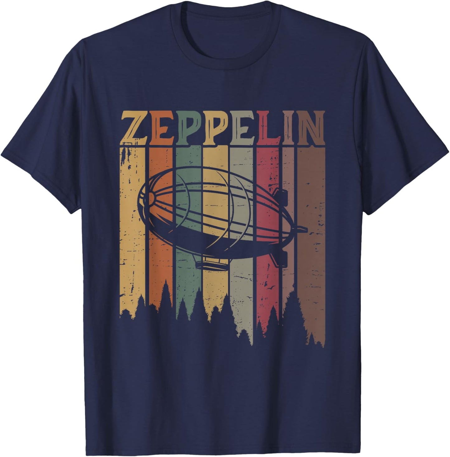 Retro Zeppelin 70s 80s Dirigible Airship Zepelin Zepplin T-Shirt - T-Shirt | Navy