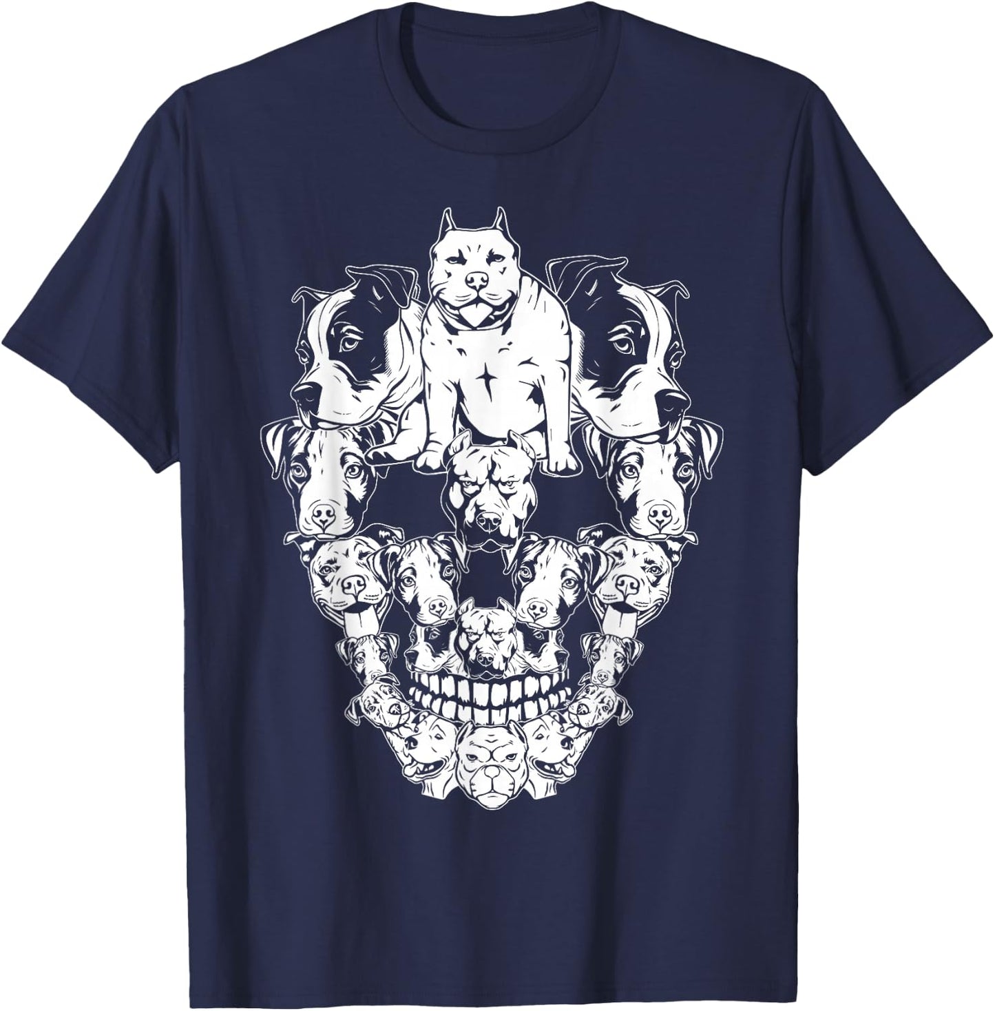 Halloween Pitbull Skull Skeleton Pitbull Dog Costume Spooky Women Kids T-Shirt - T-Shirt | Navy