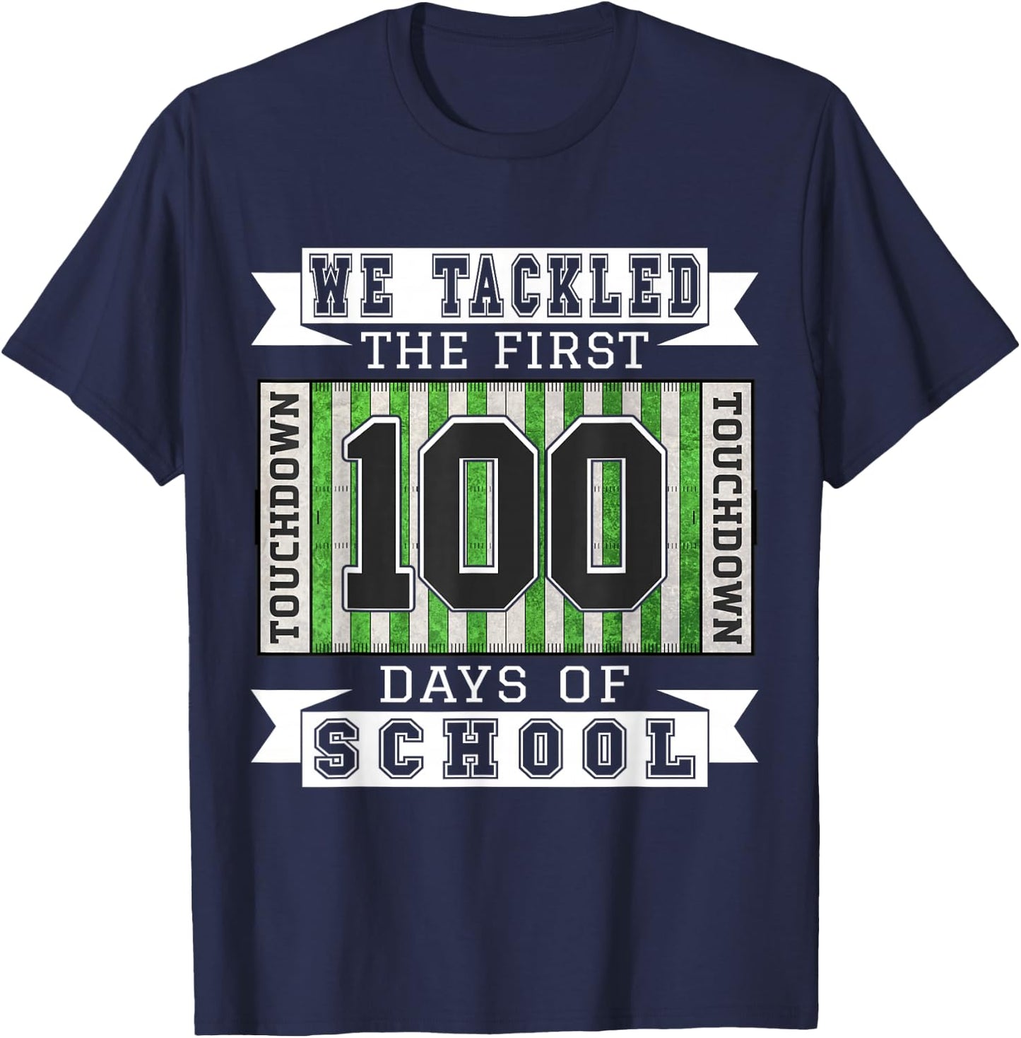 100 Days of School Football Theme - School Teacher Student T-Shirt - T-Shirt | Navy