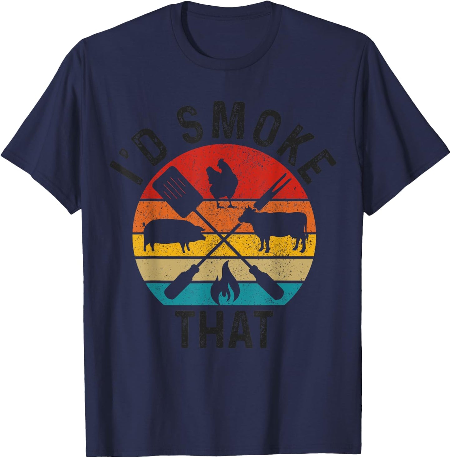 Chef Butcher BBQ I'd Smoke That Funny Father's Day Vintage T-Shirt - T-Shirt | Navy