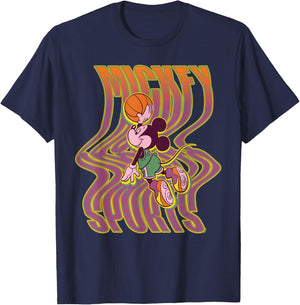 Disney Mickey Mouse Sports Basketball Dunk Wavy Letters T-Shirt - T-Shirt | Navy