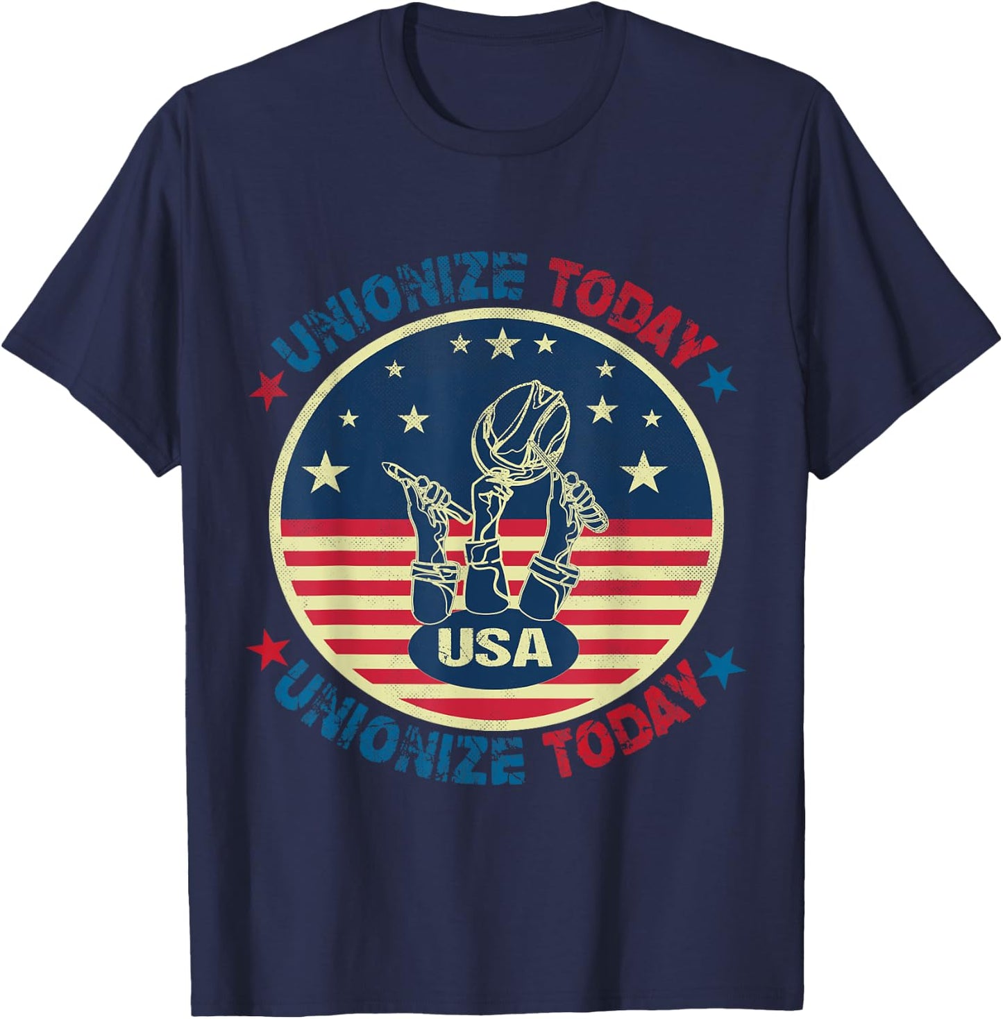 USA Flag UNIONIZE TODAY Workers Vintage American LABOR DAY Women Men T-Shirt - T-Shirt | Navy