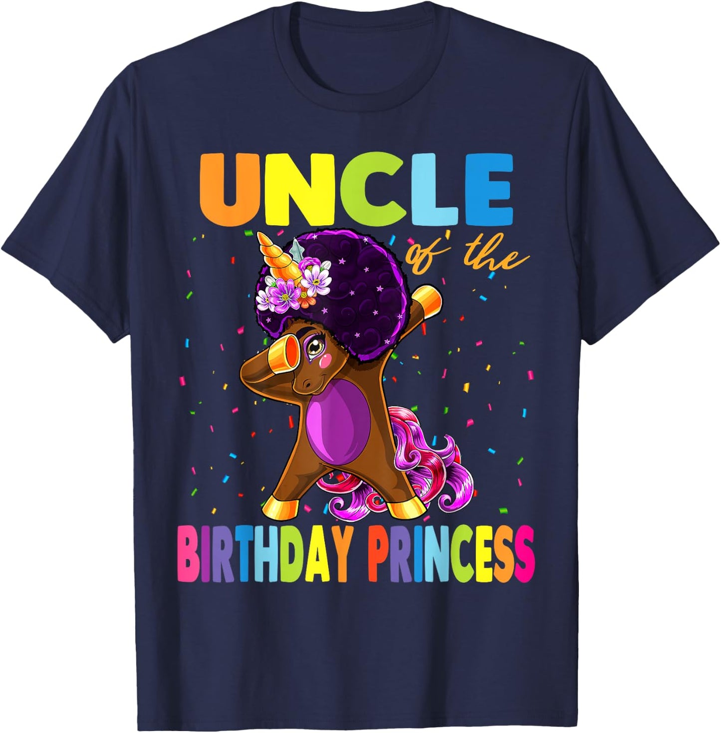 Dabbing Unicorn Afro Uncle of the Birthday Princess T-Shirt - T-Shirt | Navy