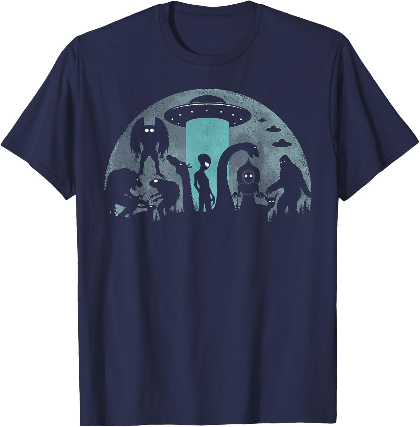 Bigfoot Loch Ness Monster Mothman And Aliens Funny Cryptid T-Shirt - T-Shirt | Navy