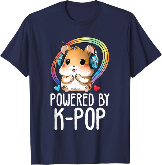 Powered By Kpop Hamster Merch K-pop Merchandise Fangirls T-Shirt - T-Shirt | Navy