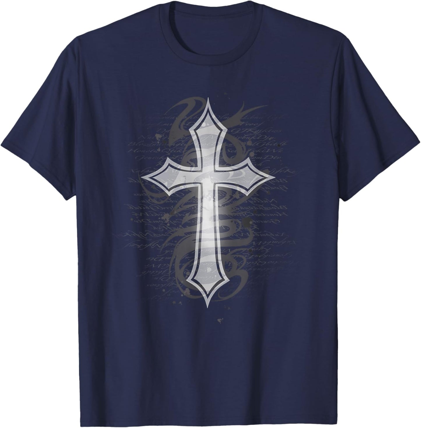 Alt Emo Grunge Egirl Eboy Tattoo White Gothic Cross T-Shirt - T-Shirt | Navy