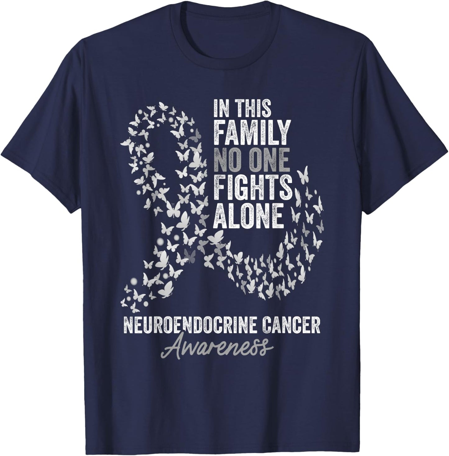 Neuroendocrine Cancer Awareness Month Butterflies Ribbon T-Shirt - T-Shirt | Navy