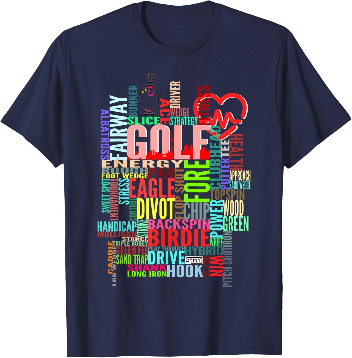 Colorful Golf Word Cloud Funny Golfer Design T-Shirt - T-Shirt | Navy
