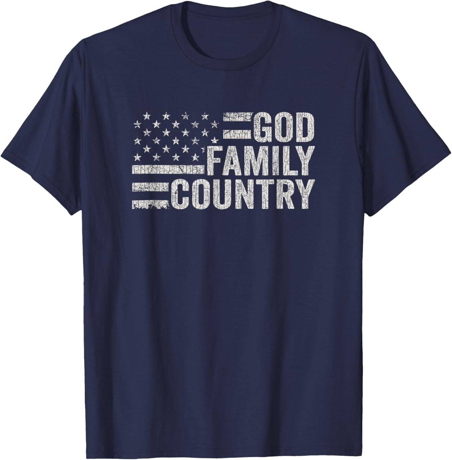 Vintage God Family Country Patriotic Christian American T-Shirt - T-Shirt | Navy