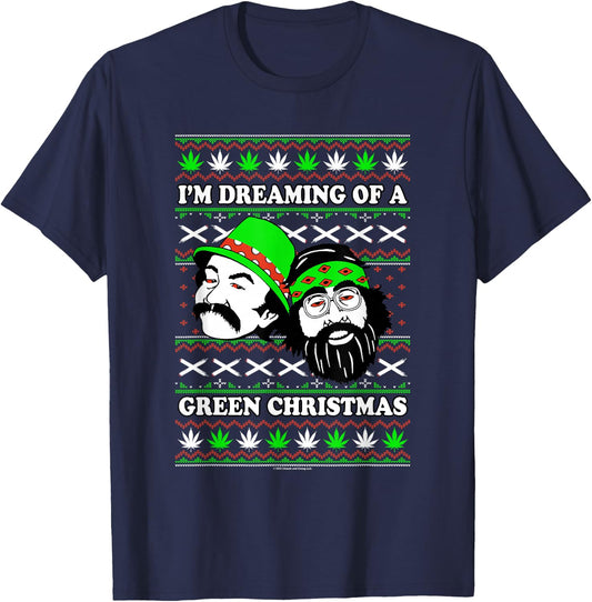 Cheech & Chong Christmas I'm Dreaming Of A Green X-Mas T-Shirt - T-Shirt | Navy