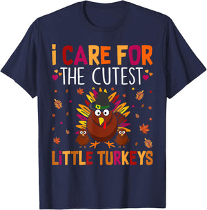 I Care for the Cutest Little Turkeys Thanksgiving Nurse T-Shirt - T-Shirt | Navy