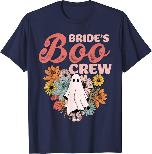 Bride's Boo Crew Floral Ghost Wedding Bachelorette Halloween T-Shirt - T-Shirt | Navy