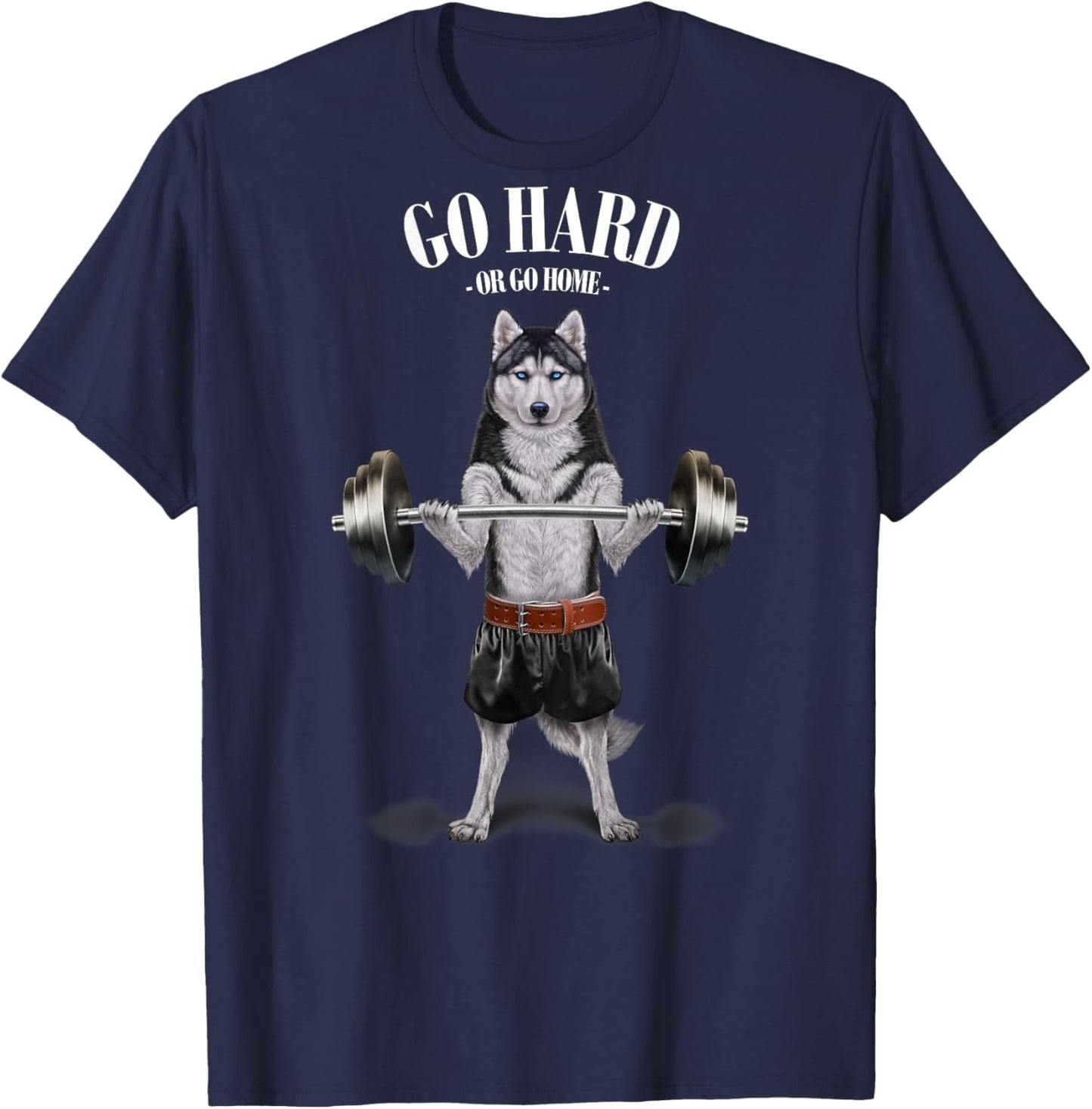 Siberian Husky Dog Weightlifting in Fitness Gym T-Shirt - T-Shirt | Navy