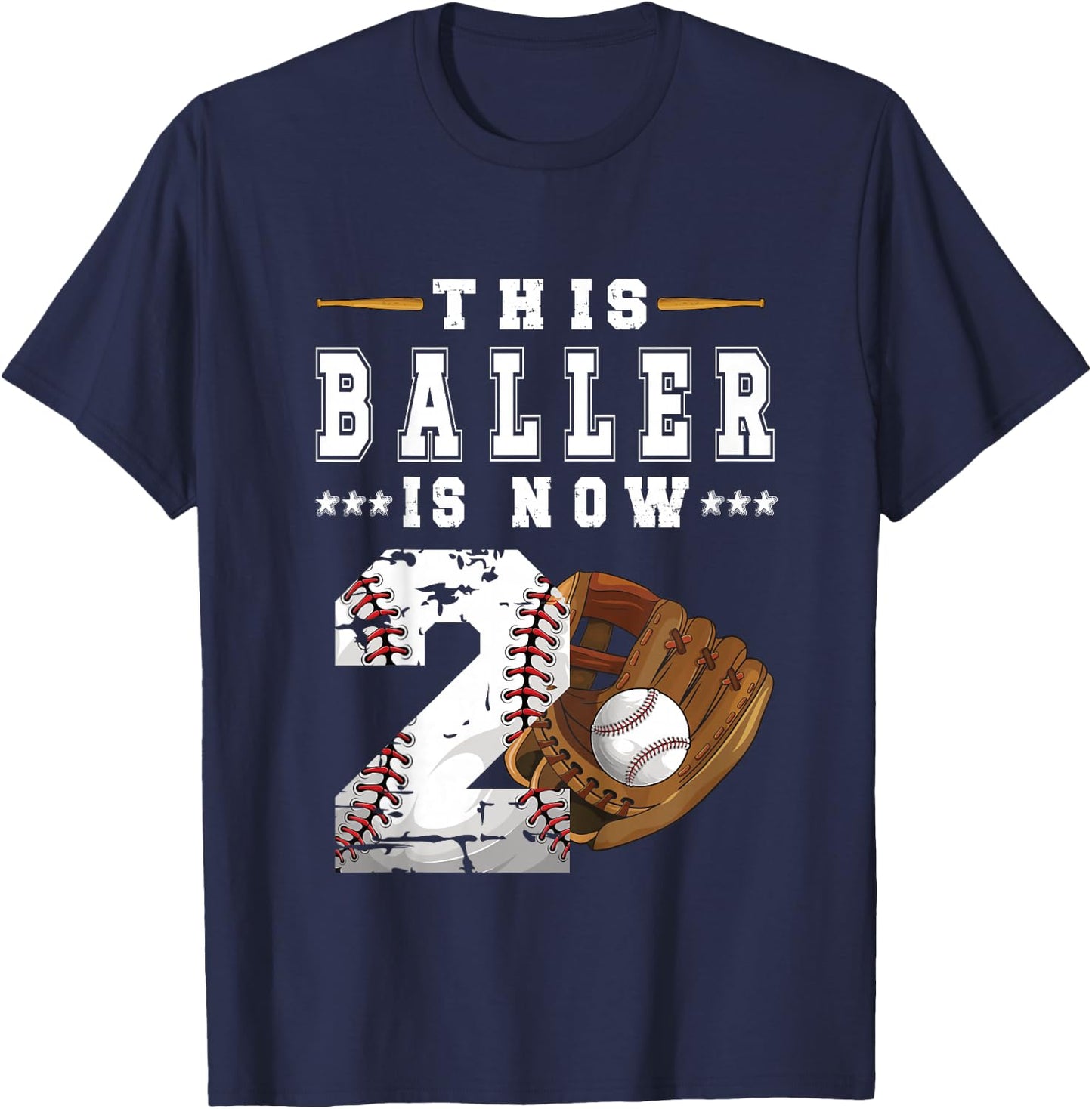 Kids 2nd Birthday Party Baseball Boy Two Year Old Baseball Player T-Shirt - T-Shirt | Navy