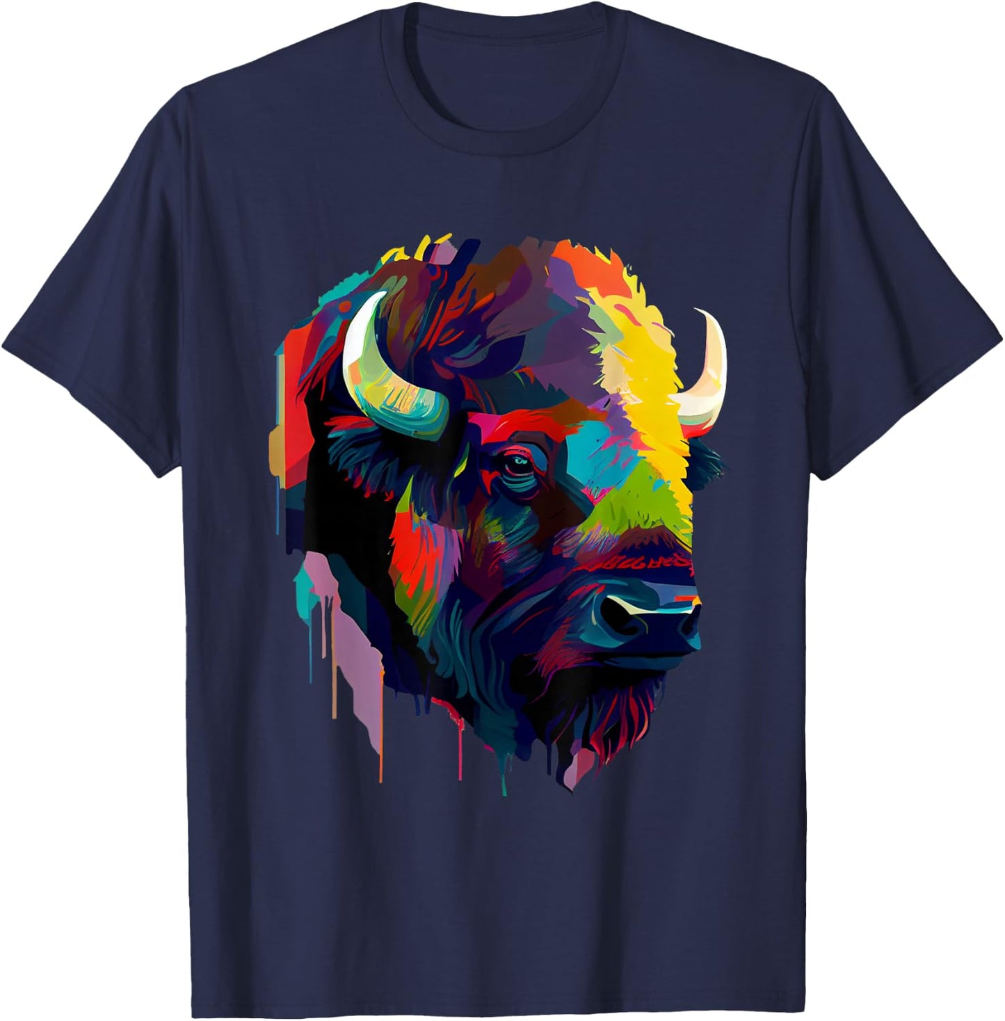 American Bison Lover Colorful Pop Art American Buffalo Bison T-Shirt - T-Shirt | Navy