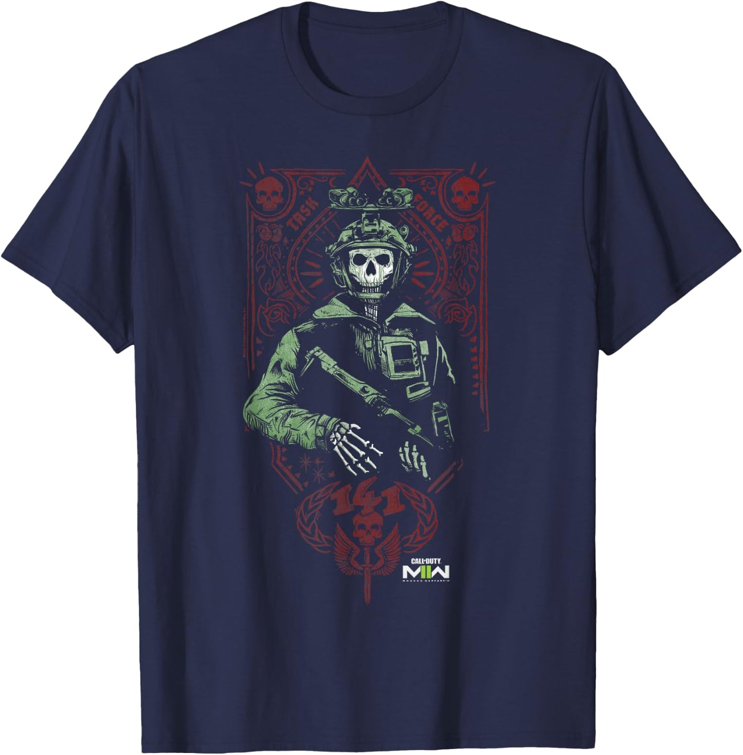 Call of Duty: Modern Warfare 2 Ghost Playing Card Portrait T-Shirt - T-Shirt | Navy
