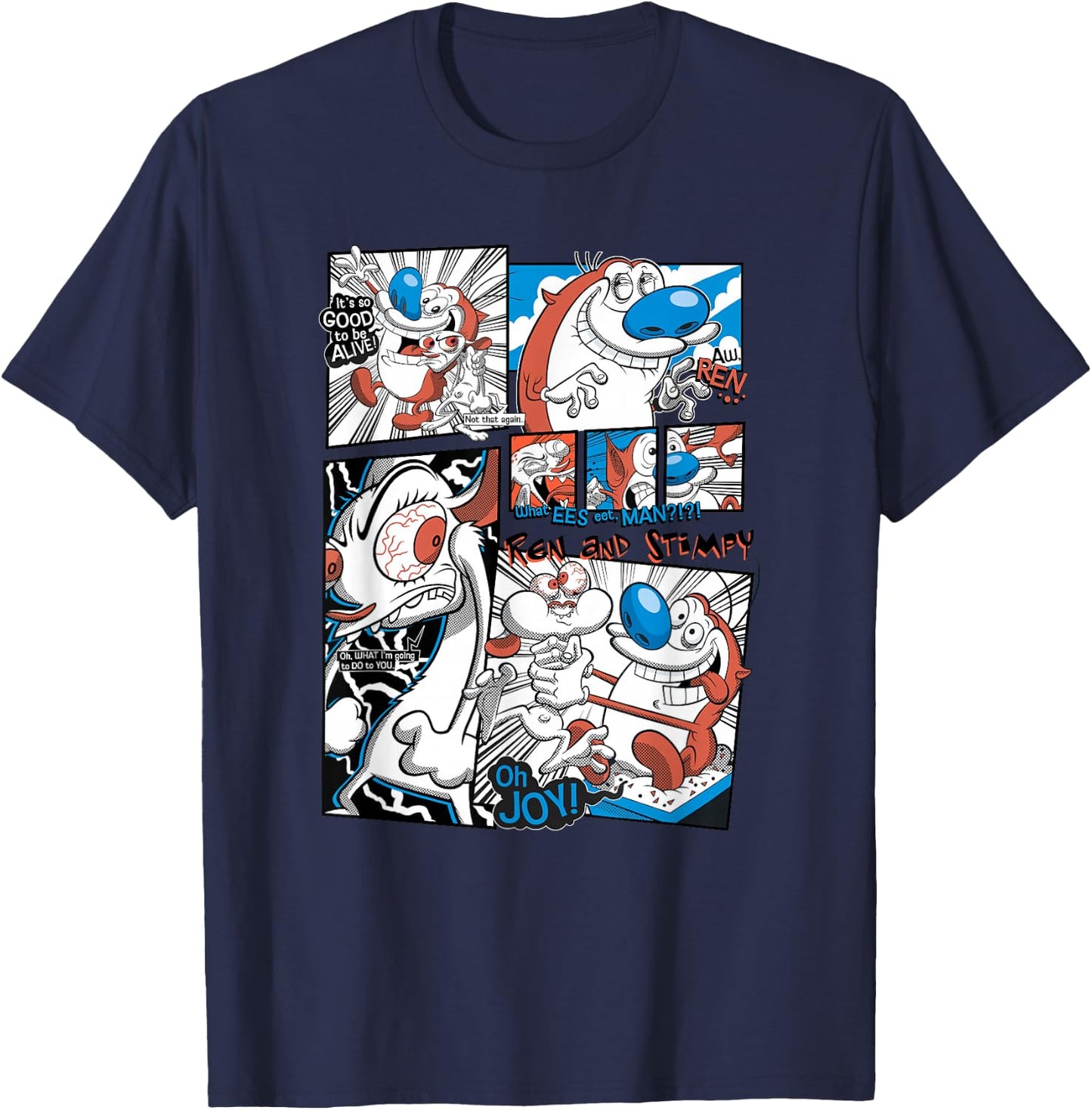 Ren and Stimpy It's So Good To Be Alive Panel Classic Comic T-Shirt - T-Shirt | Navy