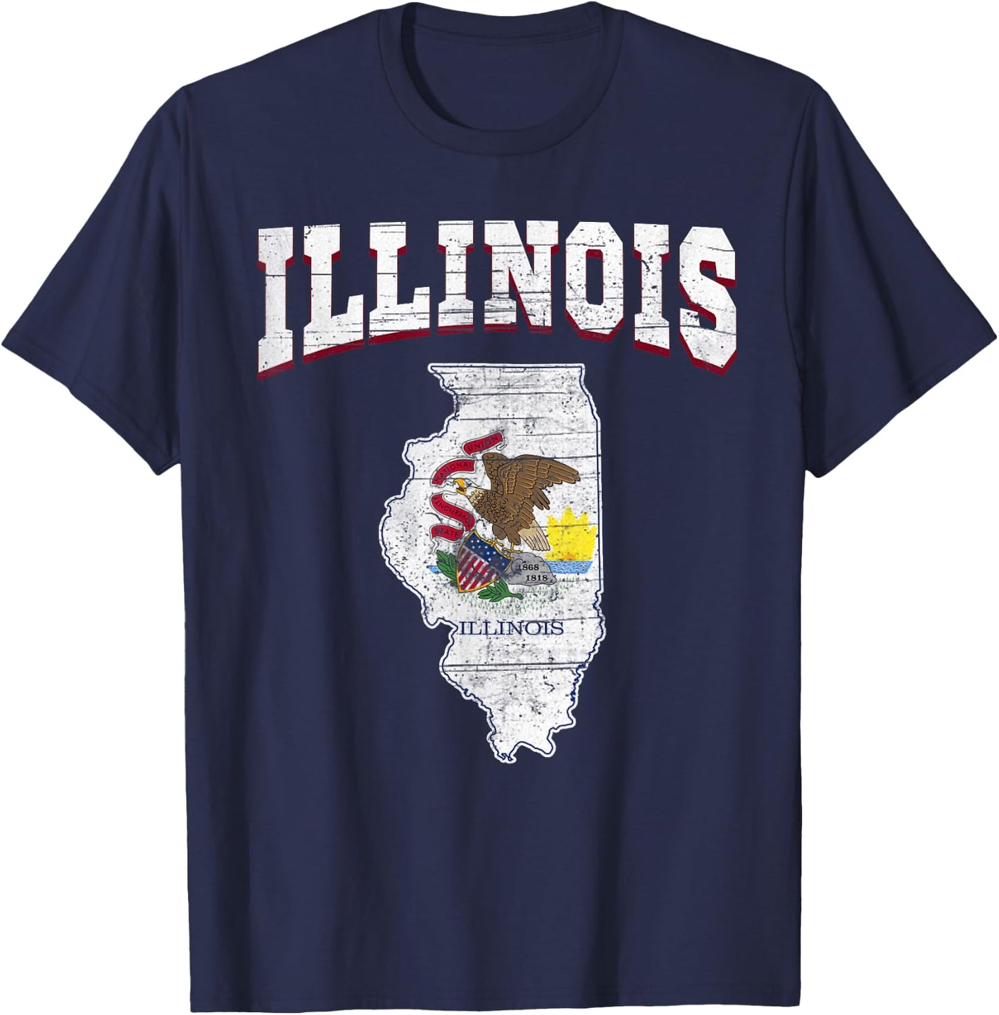US Citizen Proud America State Flag Land Map Illinois T-Shirt - T-Shirt | Navy