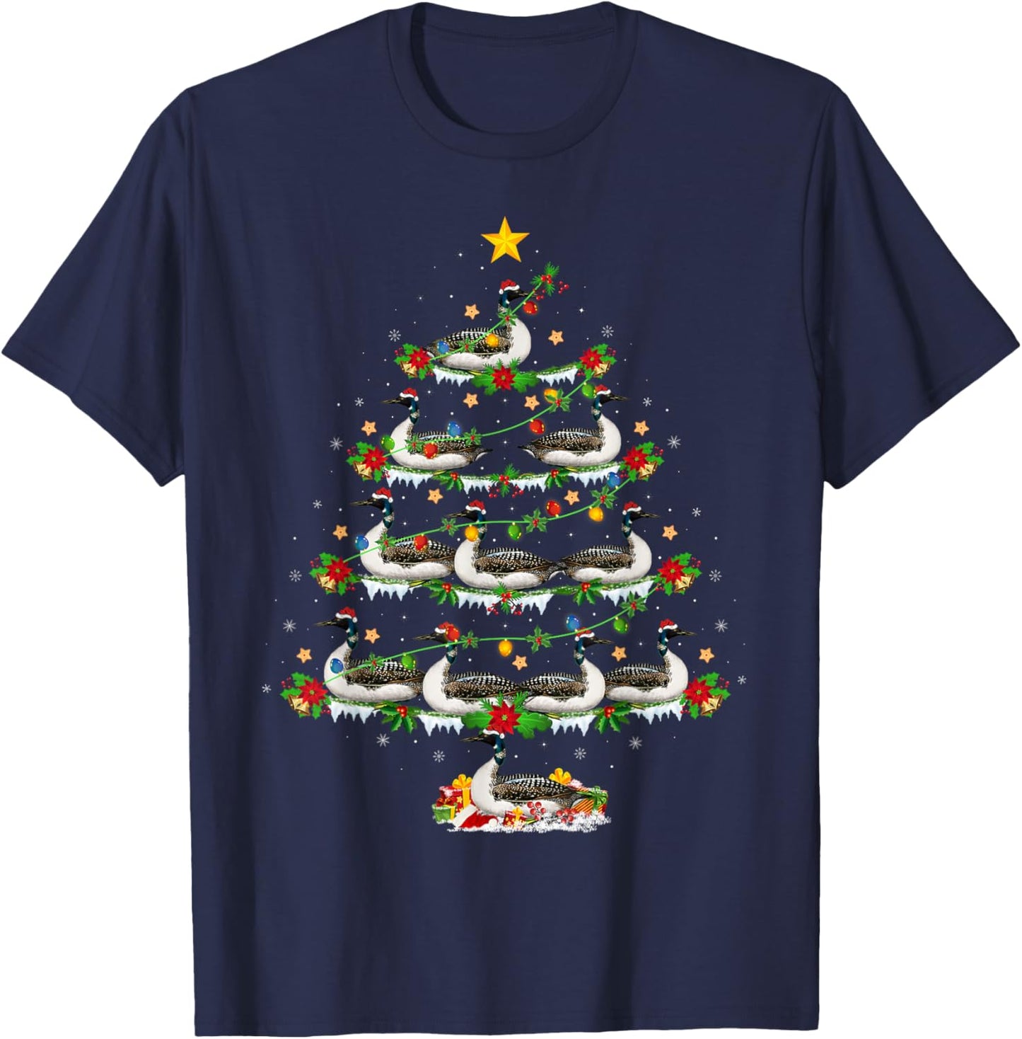 Loon Bird Lover Xmas Lights Loon Christmas Tree T-Shirt - T-Shirt | Navy