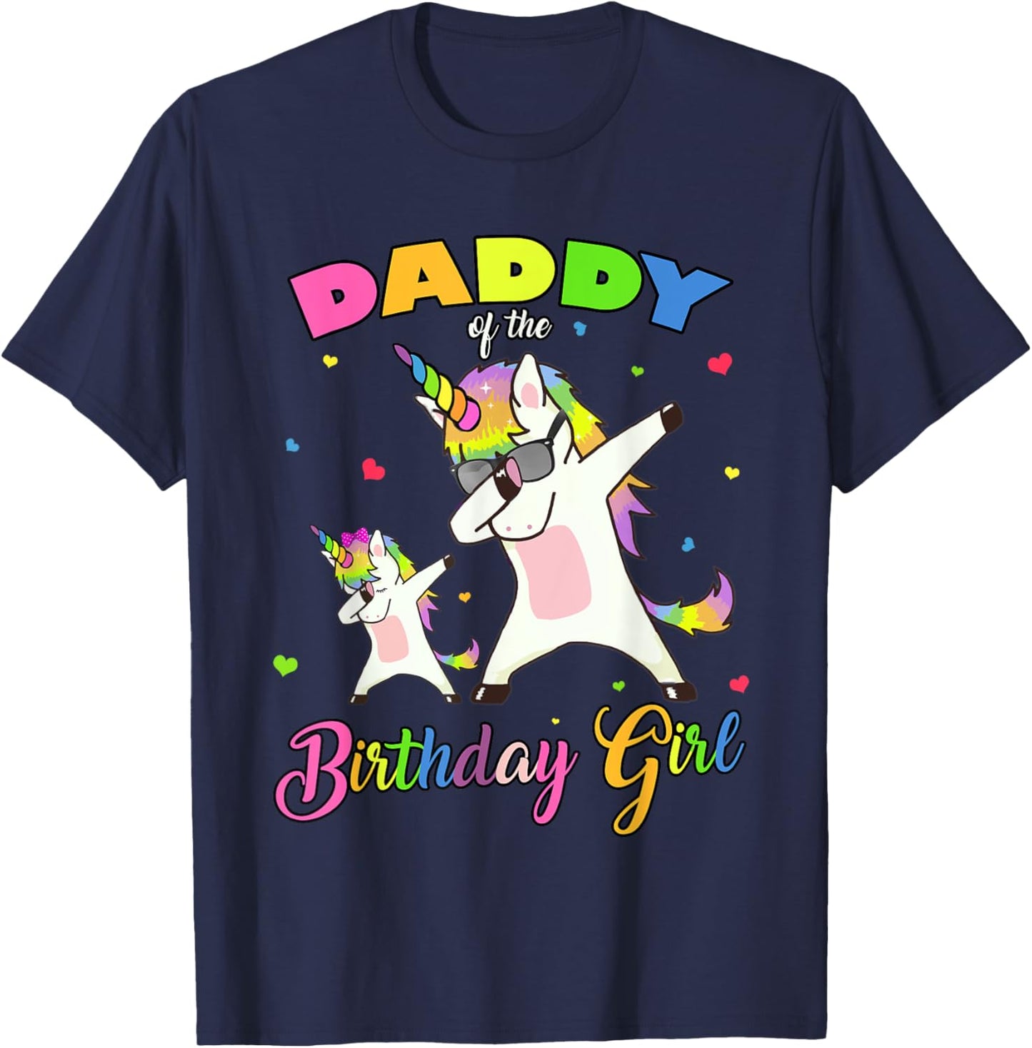 Daddy of the Birthday Girl Dabbing Unicorn Princess and Dad T-Shirt - T-Shirt | Navy
