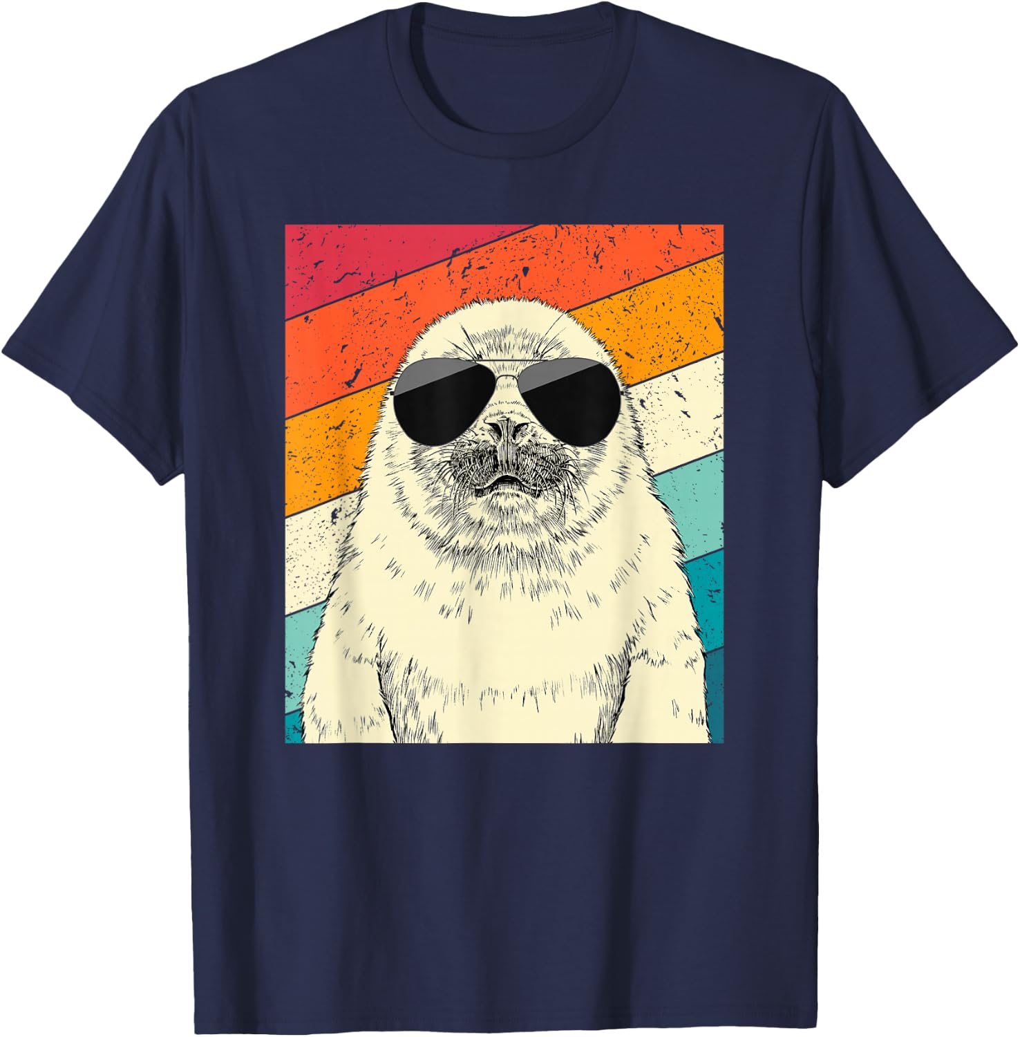 Retro Vintage Seal with Sunglasses Animal Lovers T-Shirt - T-Shirt | Navy