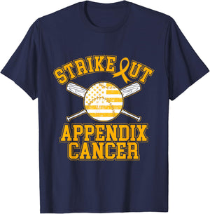 American Flag Strikeout Appendix Cancer Ribbon Baseball T-Shirt - T-Shirt | Navy