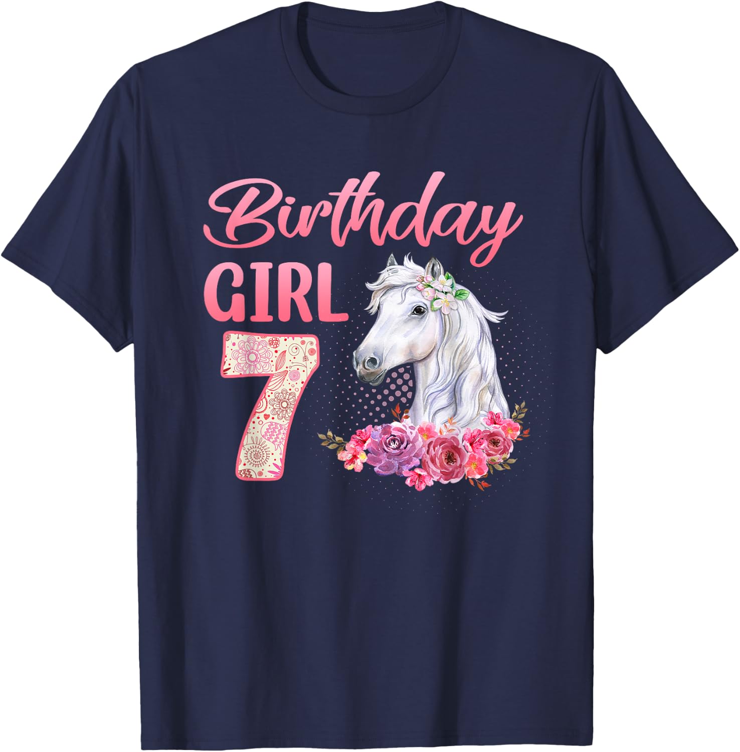 Horse Lovers 7th Birthday Girl Cute 7 Year Old T-Shirt - T-Shirt | Navy