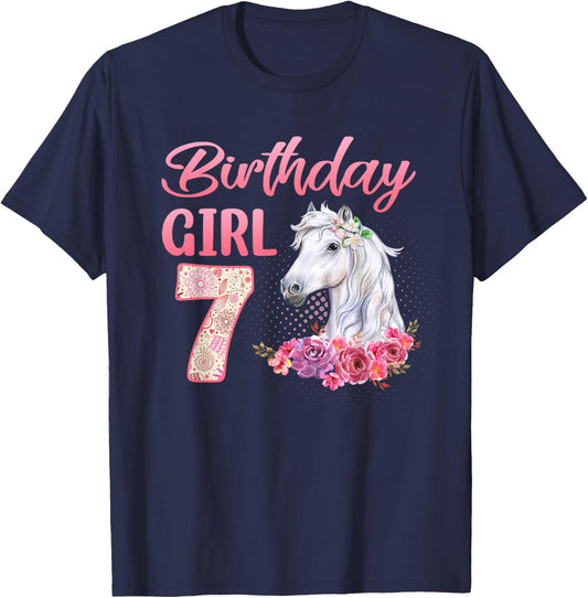 Horse Lovers 7th Birthday Girl Cute 7 Year Old T-Shirt - T-Shirt | Navy