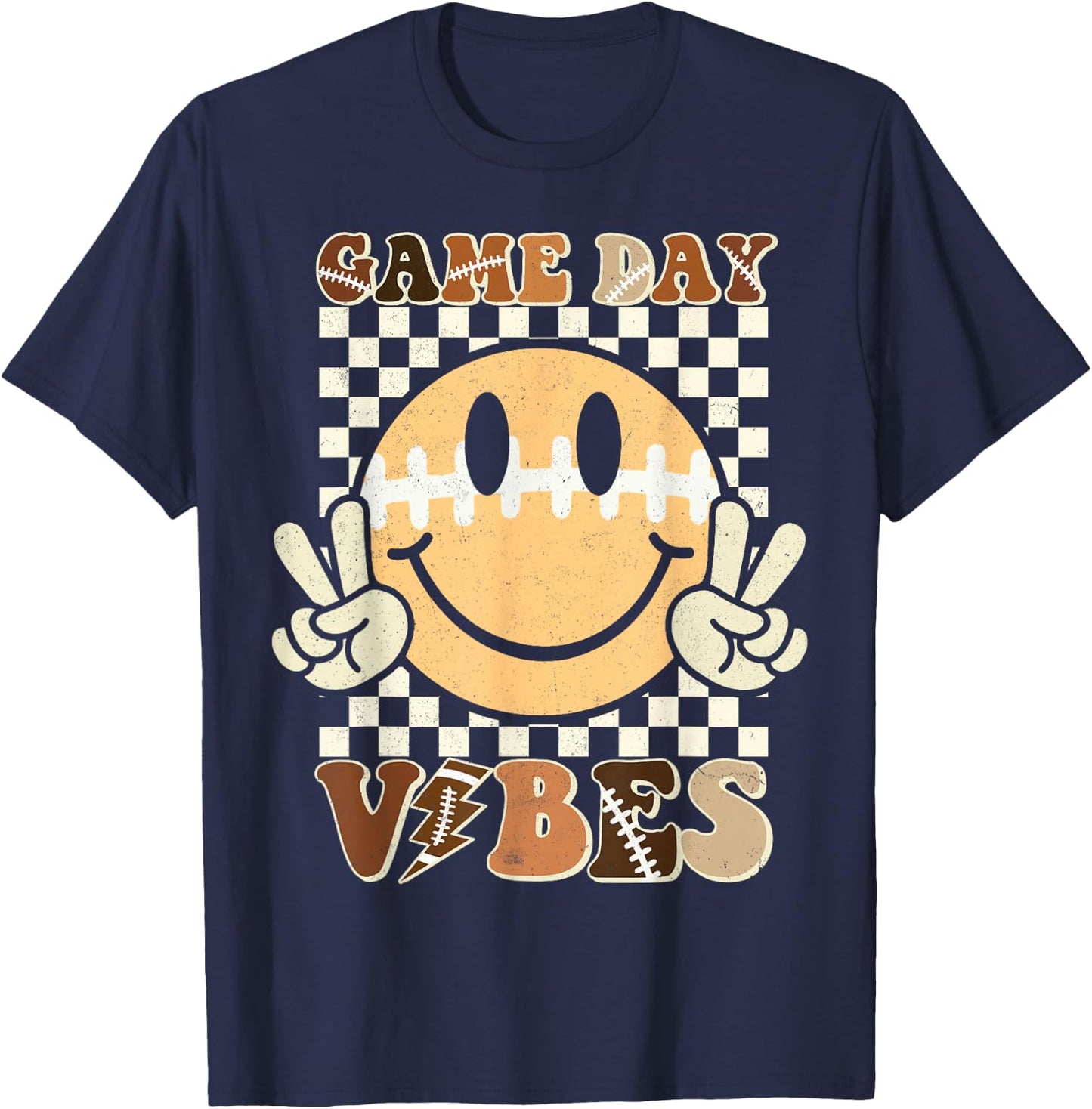 Funny Face American Football Game Day Vibes Sport Women Girl T-Shirt - T-Shirt | Navy