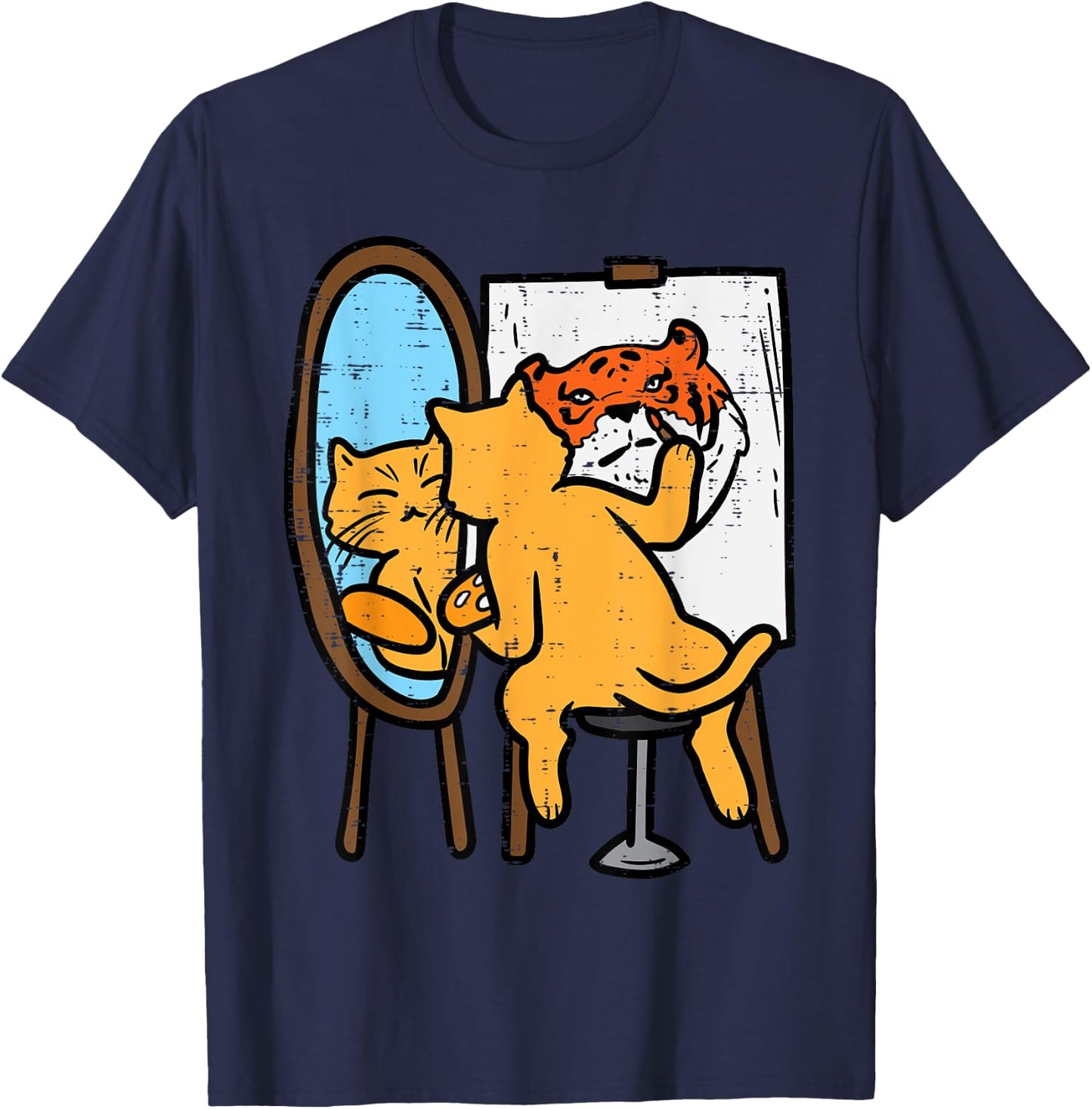 Cat Painting Tiger Funny Humor Inspirational Men Women Kids T-Shirt - T-Shirt | Navy