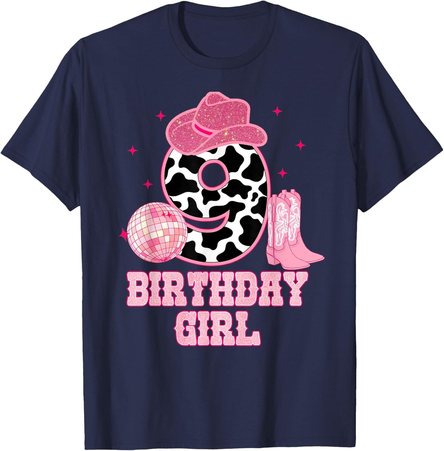 Happy 9th Birthday Girl Outfit Rodeo Western Cowgirl Cowboy T-Shirt - T-Shirt | Navy