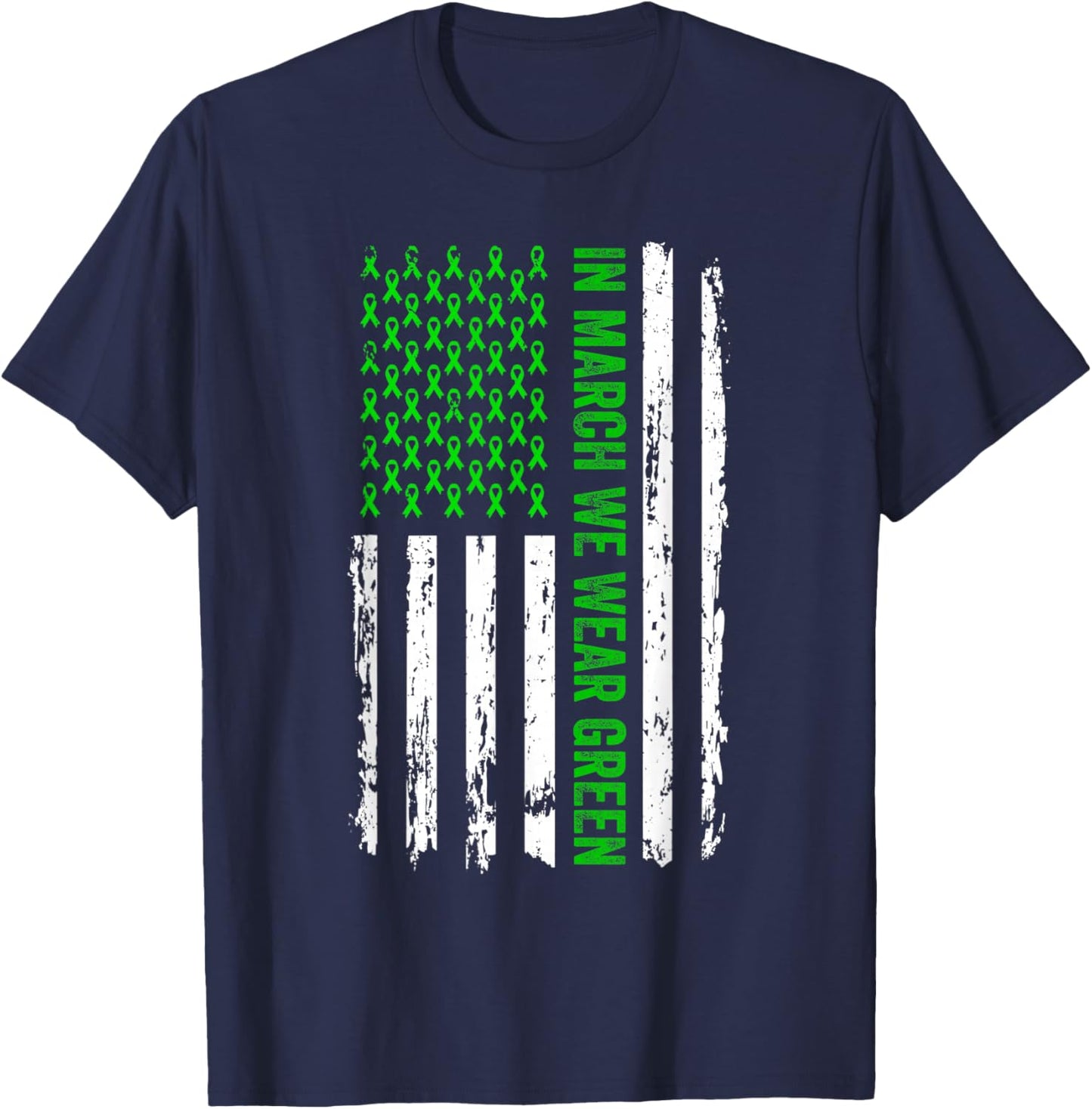 In March We Wear Green USA Flag Cerebral Palsy CP Awareness T-Shirt - T-Shirt | Navy