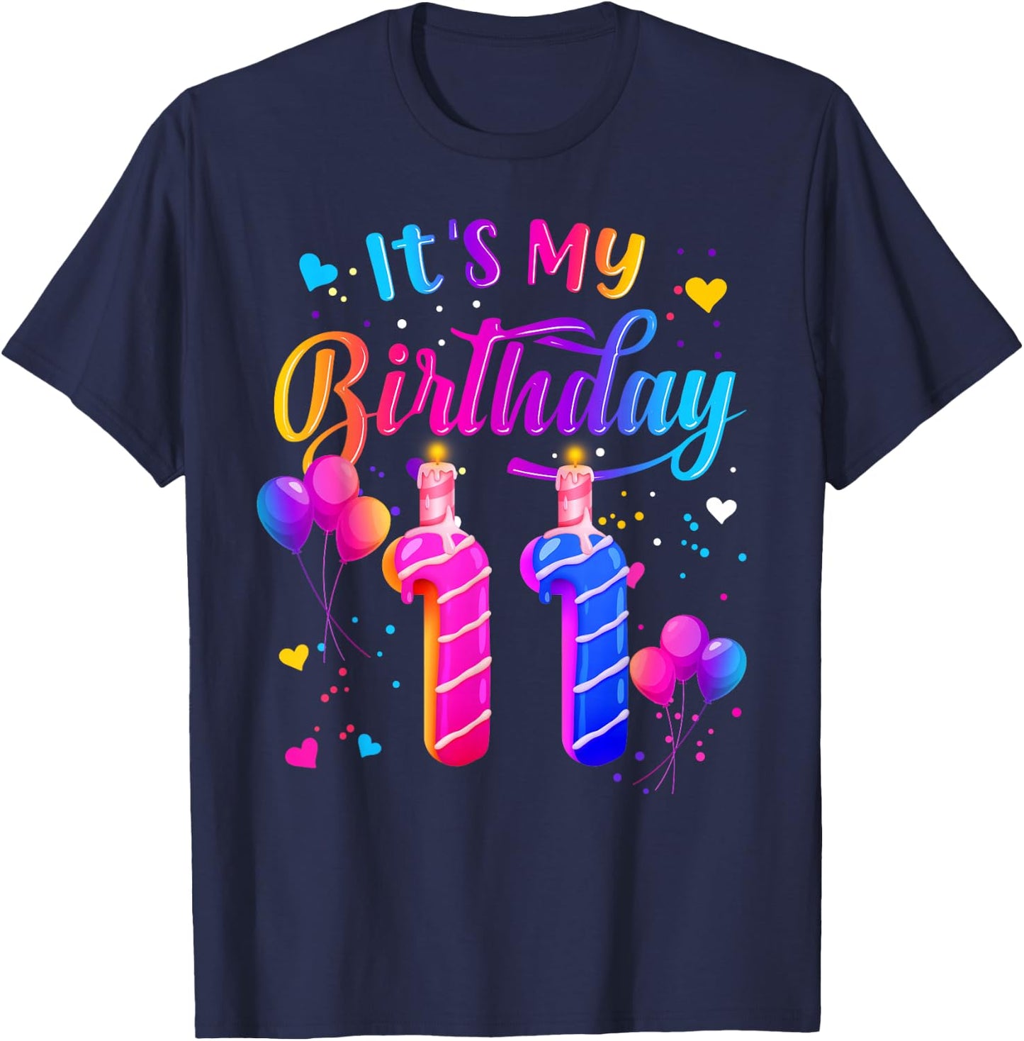 It's My 11th Birthday Doughnut Happy 11 Years Old Girl Kids T-Shirt - T-Shirt | Navy
