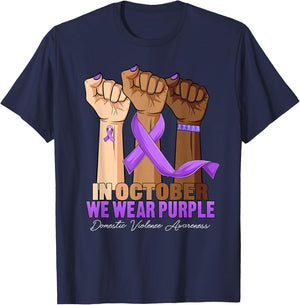 Hand In October Purple dv Domestic Violence Awareness Month T-Shirt - T-Shirt | Navy