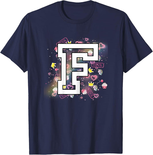 Kids Letter F Clothing For a Girl Who's Name Starts With F T-Shirt - T-Shirt | Navy