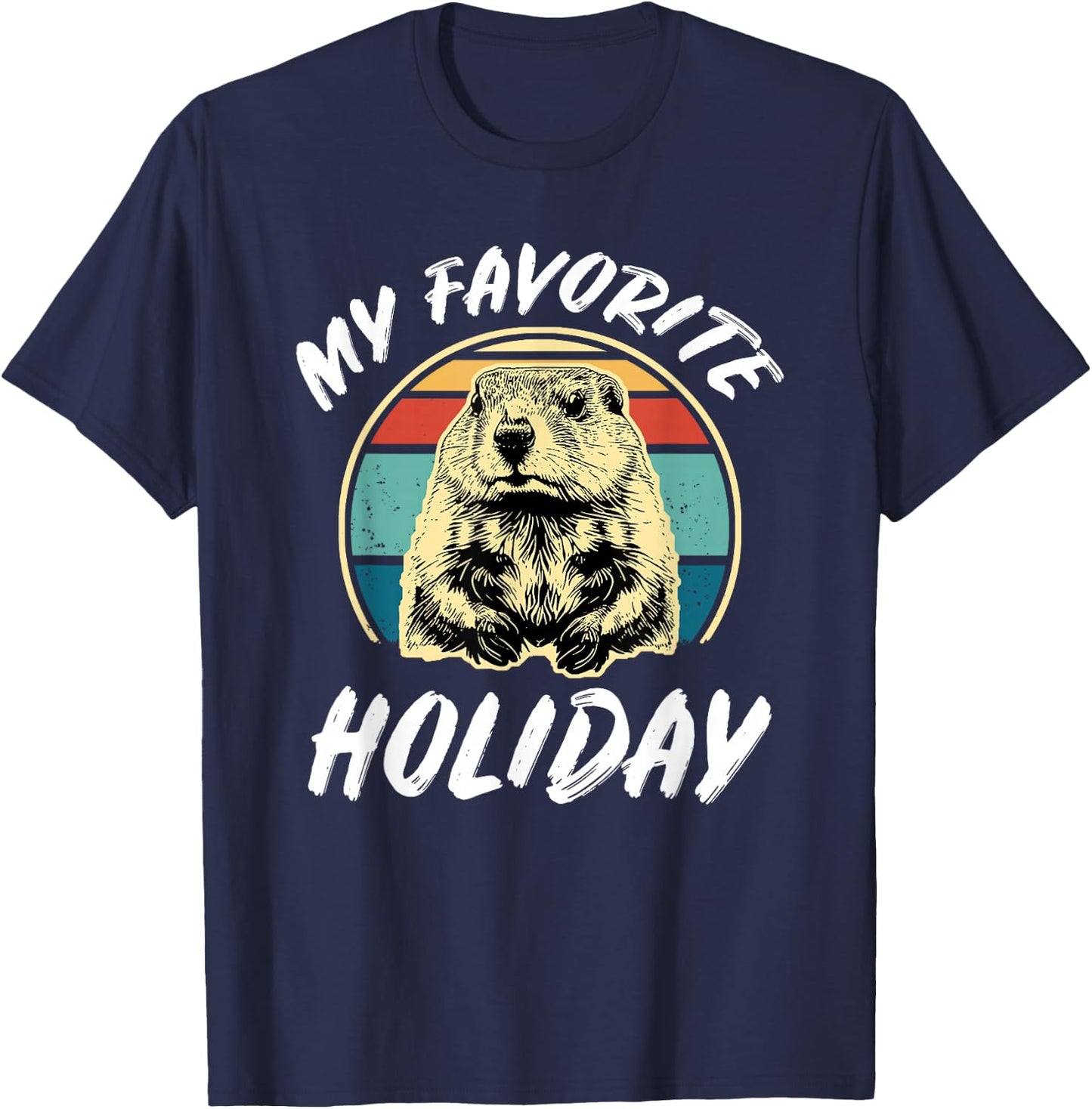 Vintage Retro Cute Groundhog Holiday | & T-Shirt - T-Shirt | Navy