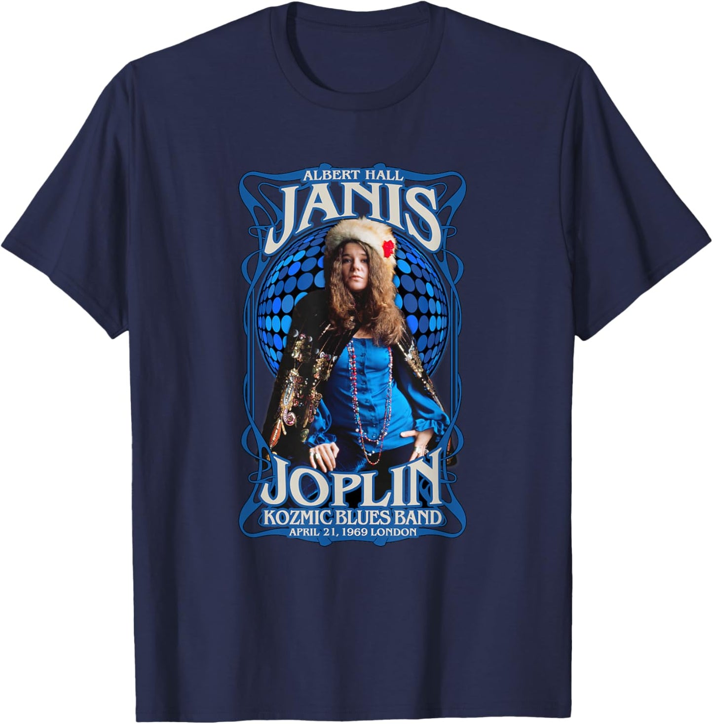 Janis Joplin Albert Hall 1969 Baron Wolman Photo T-Shirt - T-Shirt | Navy