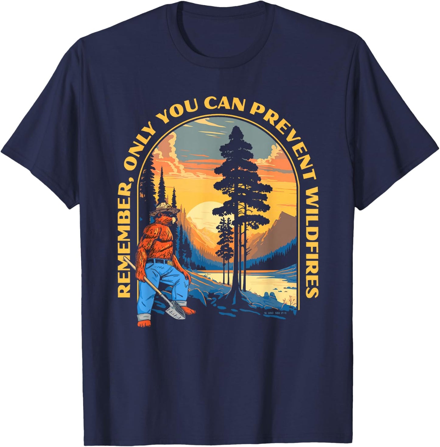 Remember, Only You Smokey Bear Beautiful Vintage Mountains T-Shirt - T-Shirt | Navy