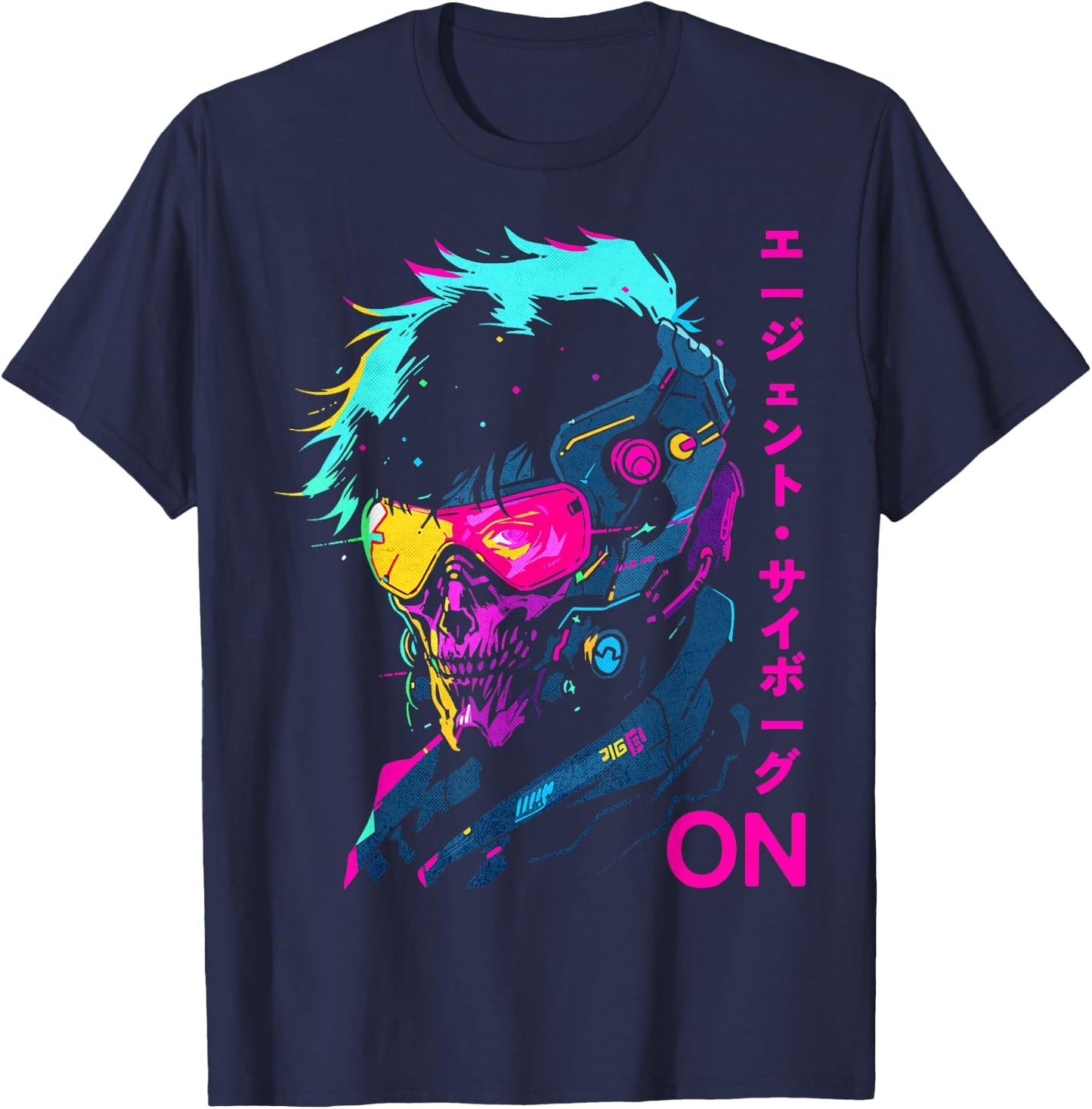 Japanese Cyborg Agent Futuristic Cyberpunk Style T-Shirt - T-Shirt | Navy