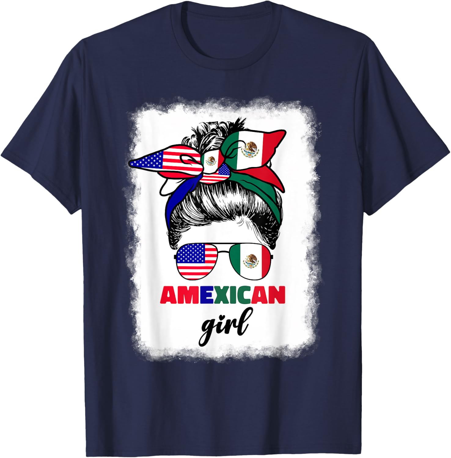 Half Mexican And American Mexico America Flag Girl Pun Quote T-Shirt - T-Shirt | Navy