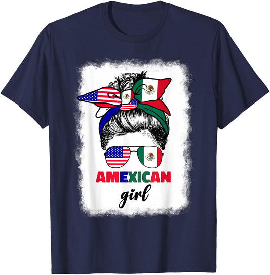 Half Mexican And American Mexico America Flag Girl Pun Quote T-Shirt - T-Shirt | Navy