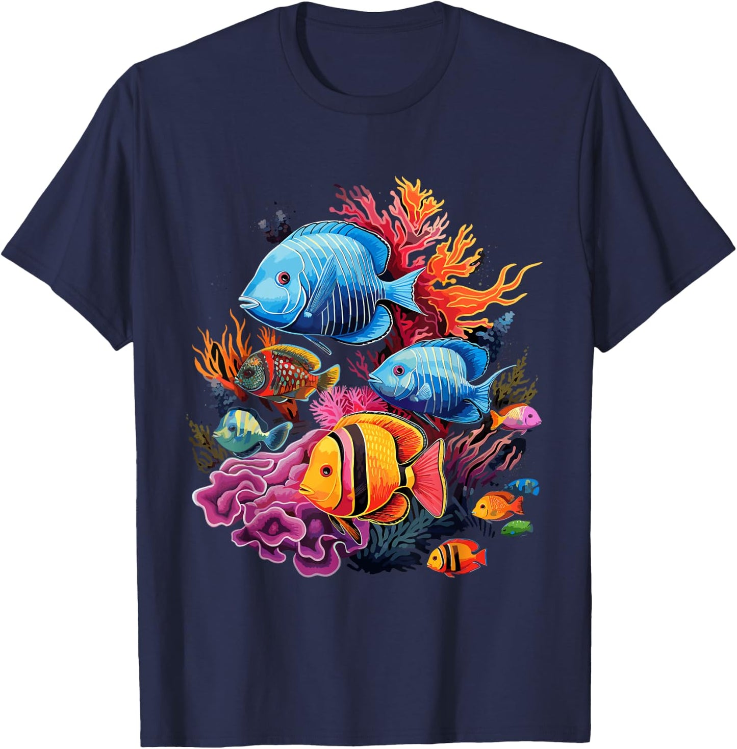 colorful tropical Fish on a coral reef Marine Life T-Shirt - T-Shirt | Navy