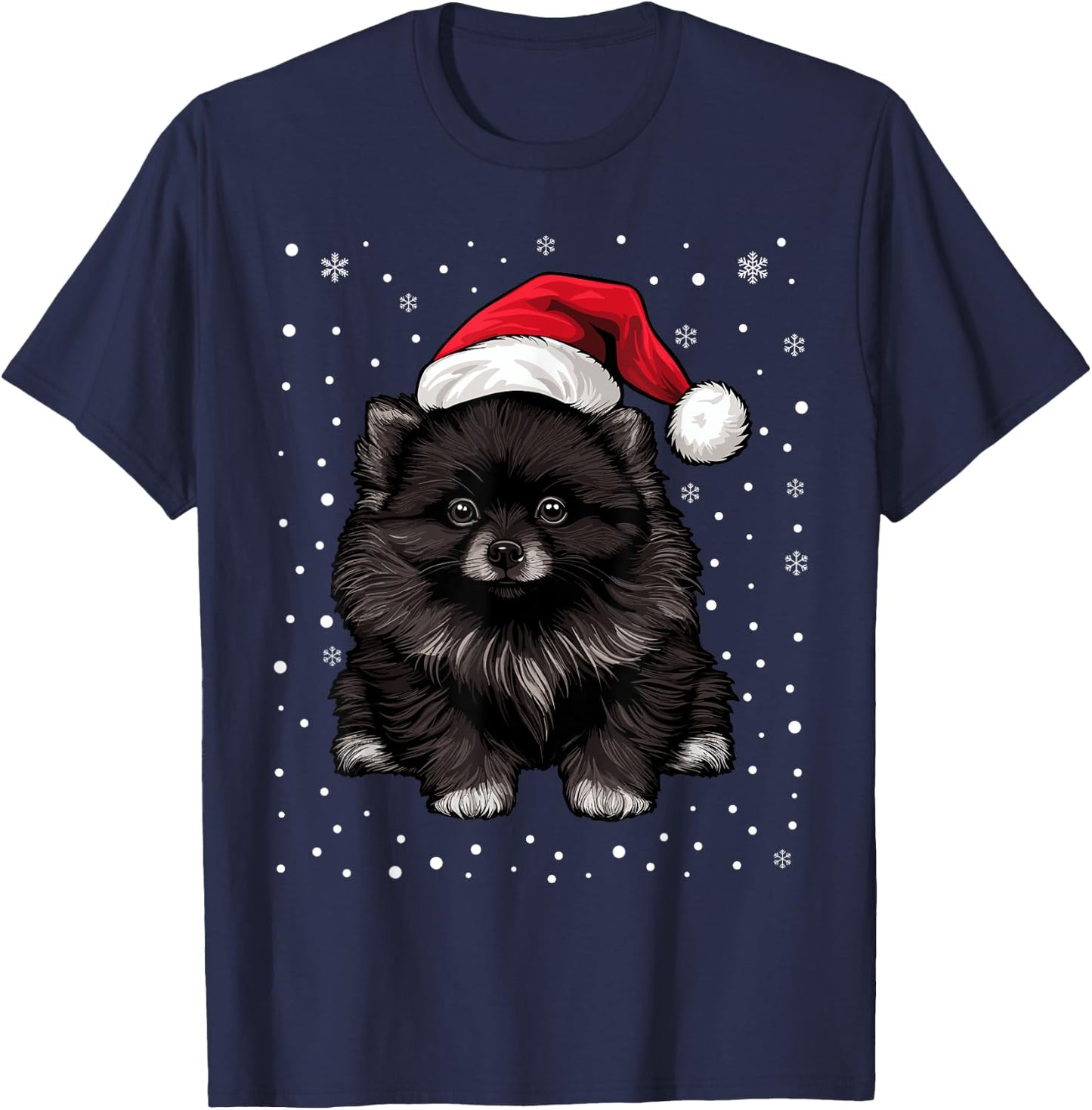 Black Pomeranian Dog Christmas Santa Hat Xmas Pajama T-Shirt - T-Shirt | Navy