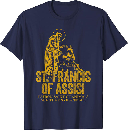 Catholicism Gold St. Francis Of Assisi Christian Saint T-Shirt - T-Shirt | Navy