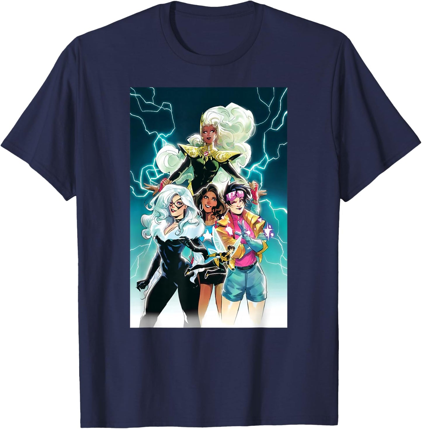 Marvel Women Storm Jubilee Wasp America Chavez & Black Cat T-Shirt - T-Shirt | Navy