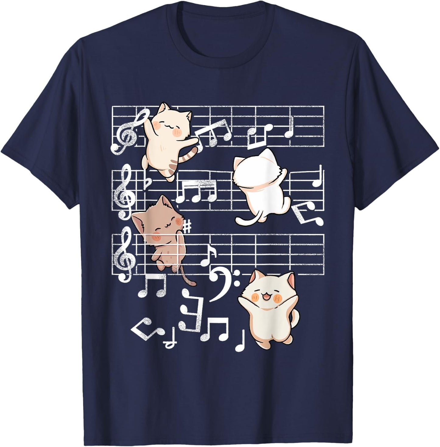 Cat Music Shirt - Cute Cats Playing Music Note Clef Musician T-Shirt - T-Shirt | Navy