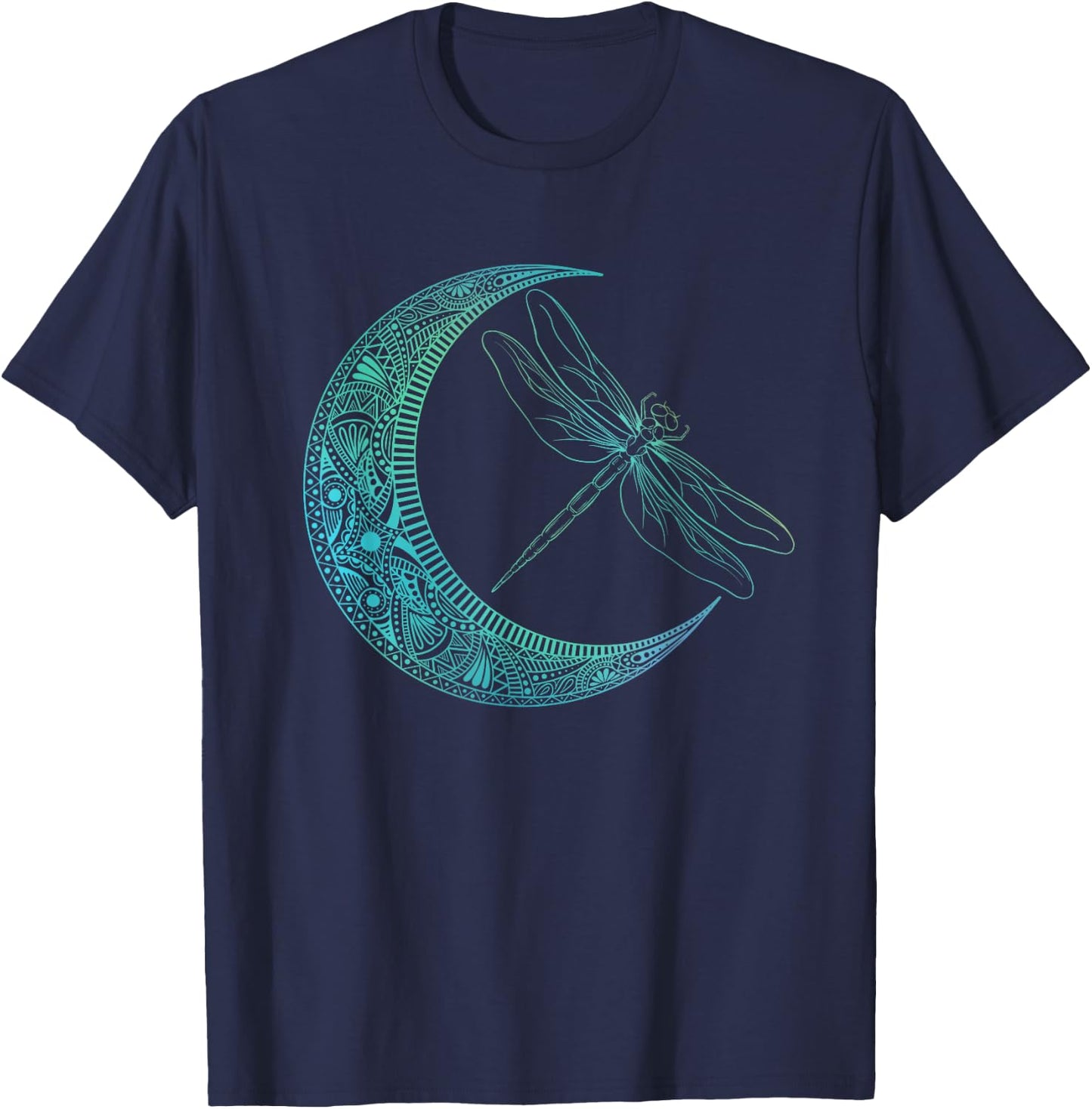 Crescent Moon And Dragonfly - Wildlife Insects Entomologist T-Shirt - T-Shirt | Navy
